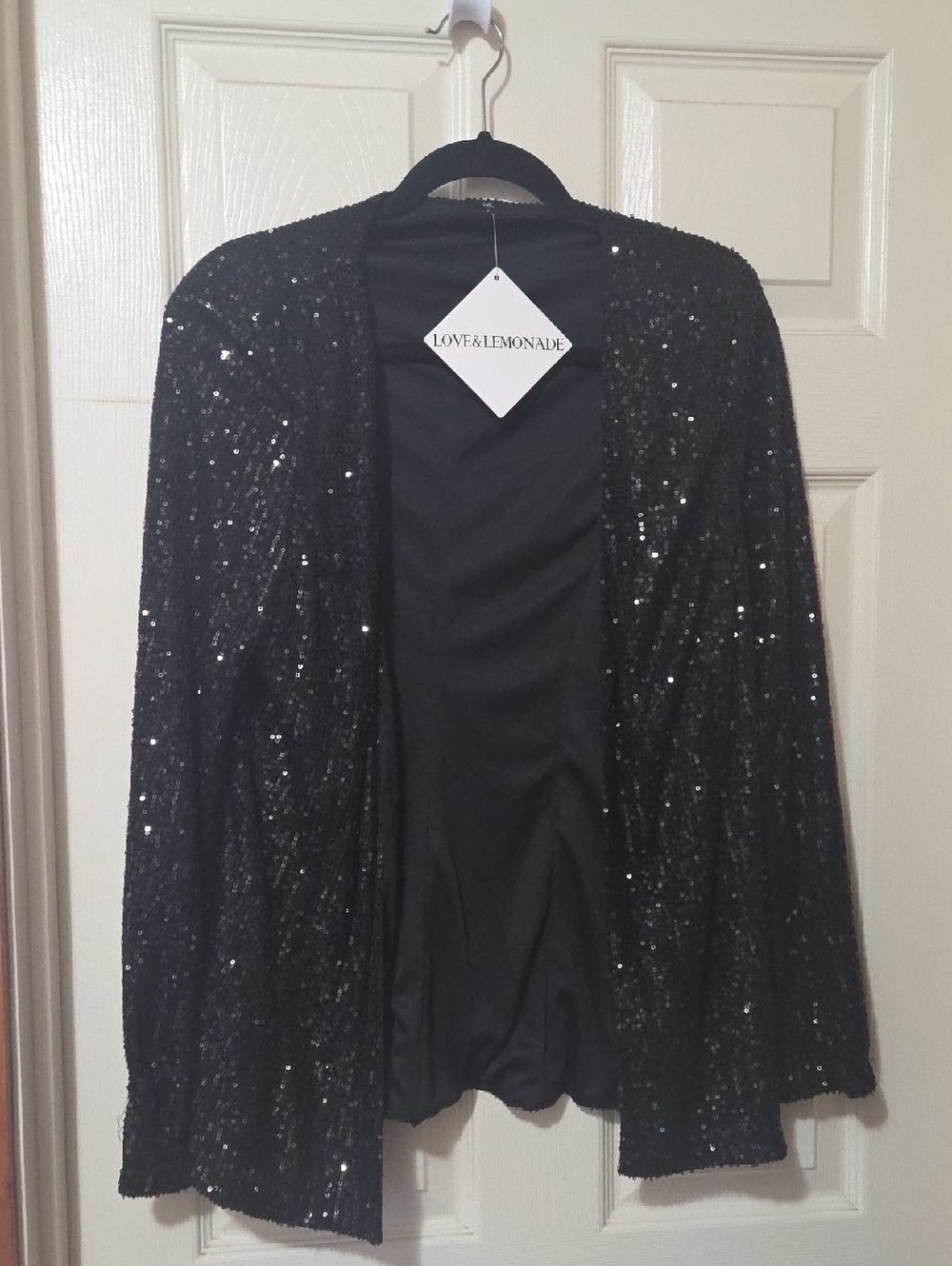 Black Sequin Open-Front Jacket